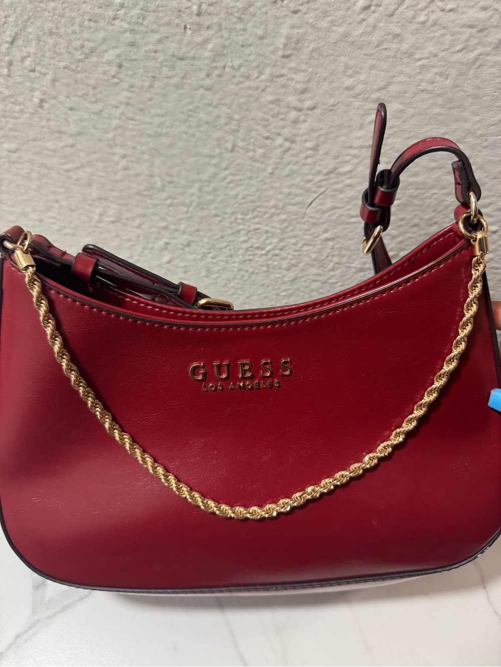 GUESS Burgundy Shoulder Bag with Gold Chain Detail - Picture 5 of 5
